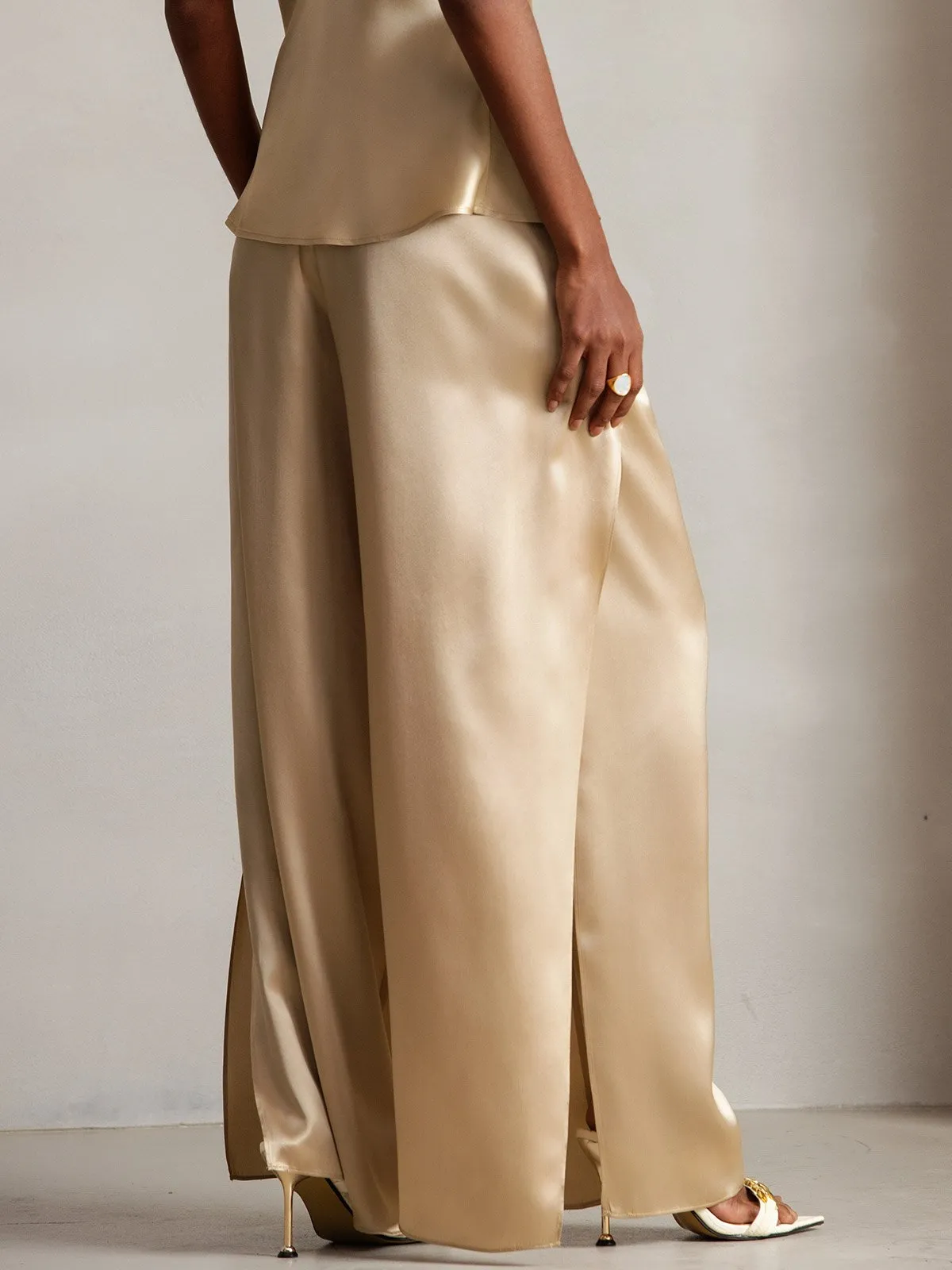 19Momme Fashionable Sexy Silk High-Slit Pants