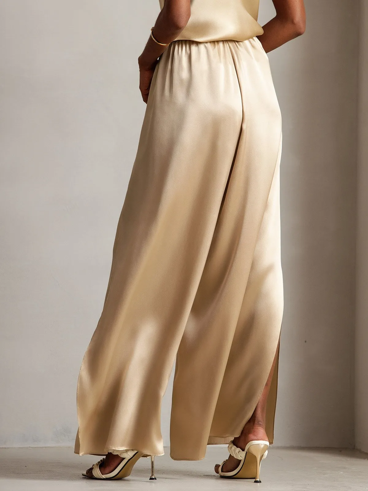 19Momme Fashionable Sexy Silk High-Slit Pants