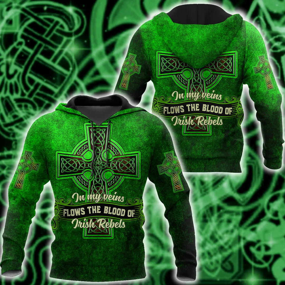 3D All Over Print Saint Patrick's Day Shirt, In My Veins Flows The Blood Of Irish Rebels, St. Patrick's Day Shirt