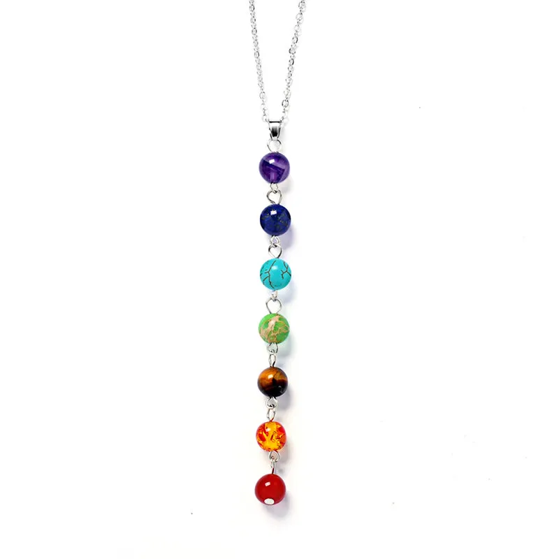 7 Women Chakra Gem Stone Beads Pendant Necklace