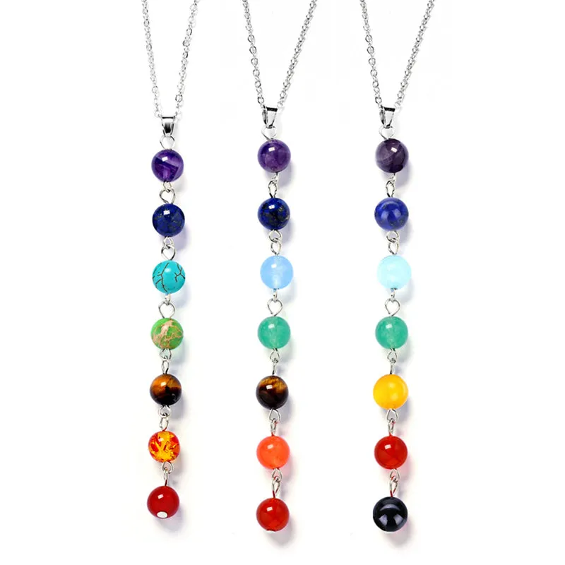 7 Women Chakra Gem Stone Beads Pendant Necklace