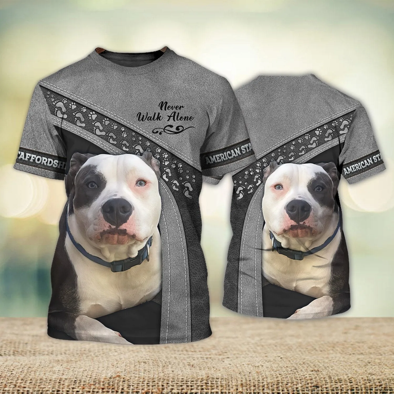 American Staffordshire Never Walk Alone 3D Full Print Shirts, Shirt For Dog Lovers, Dog Memorial Gifts for loss of Dog