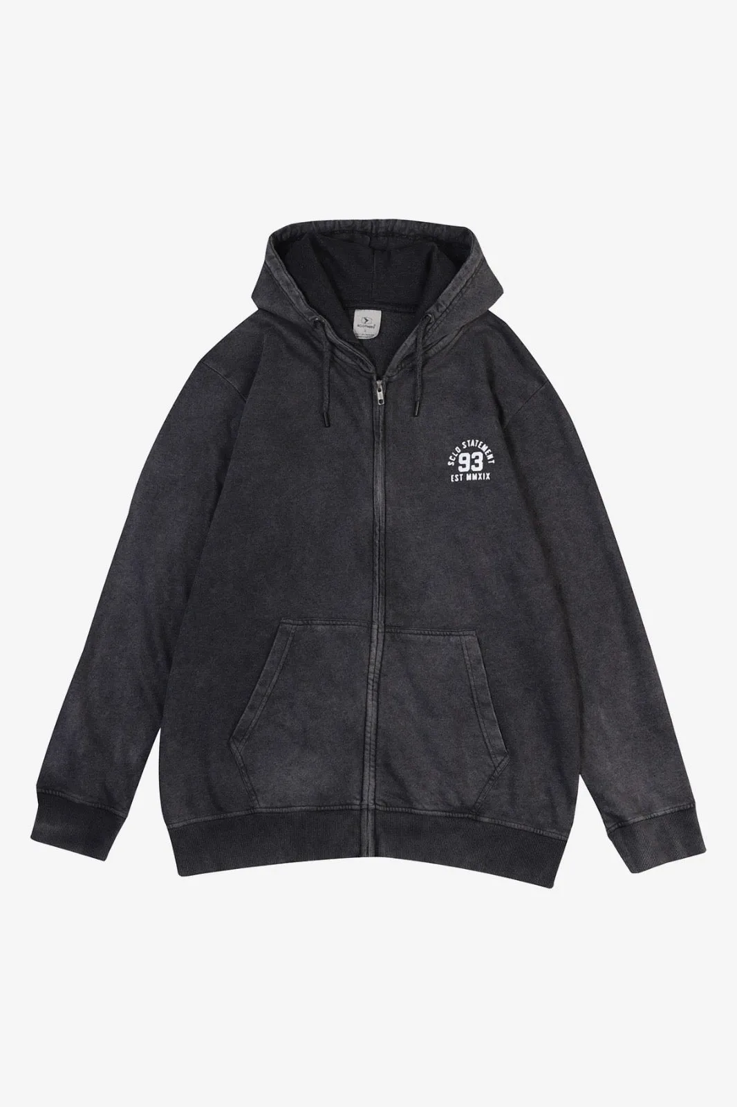 Black Acid Wash Zip Through Hoodie - S24 - MH0082R