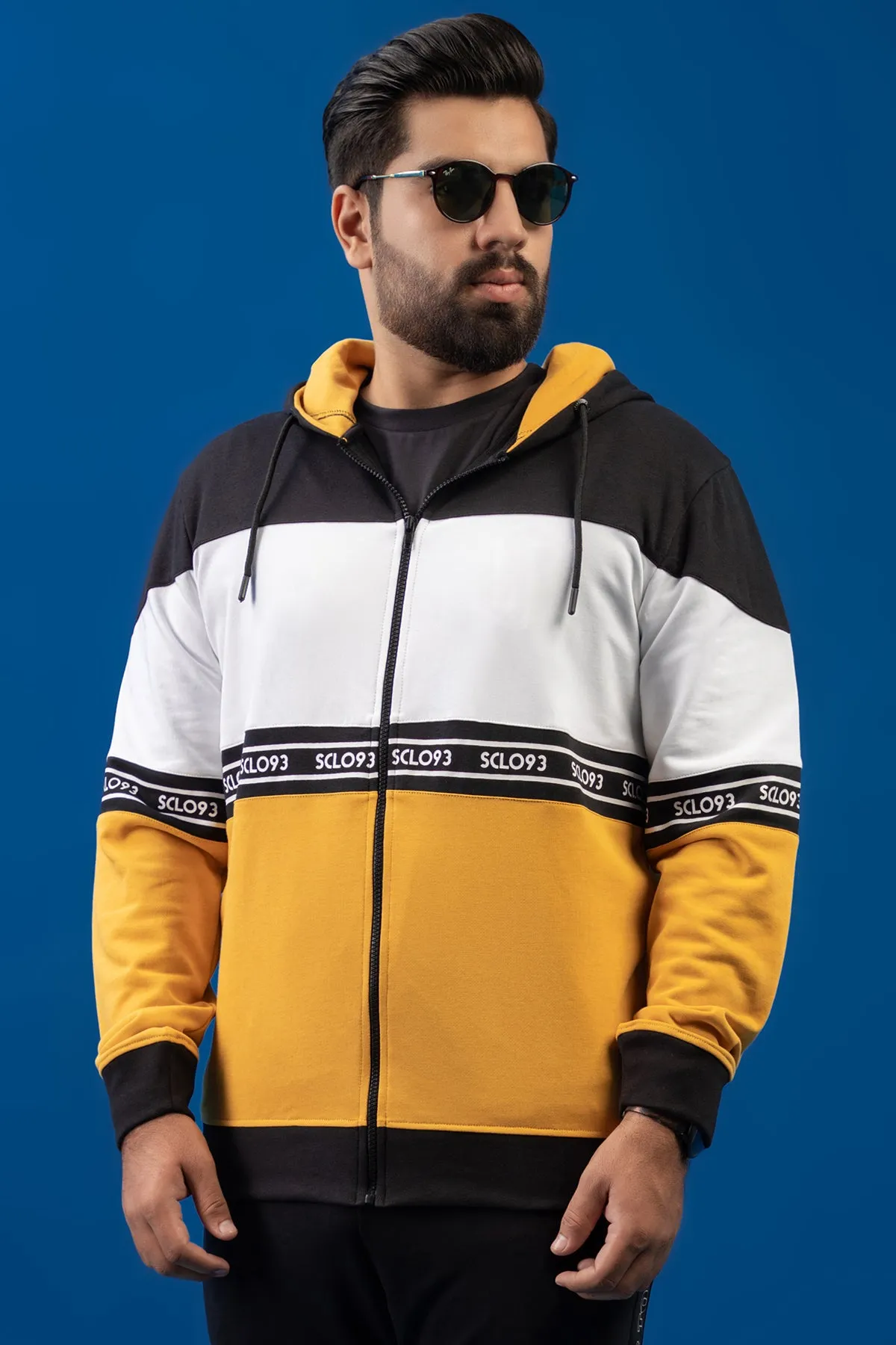 Black & Yellow Sclo93 Graphic Zipper Hoodie (Plus Size) - W23 - MH0062P