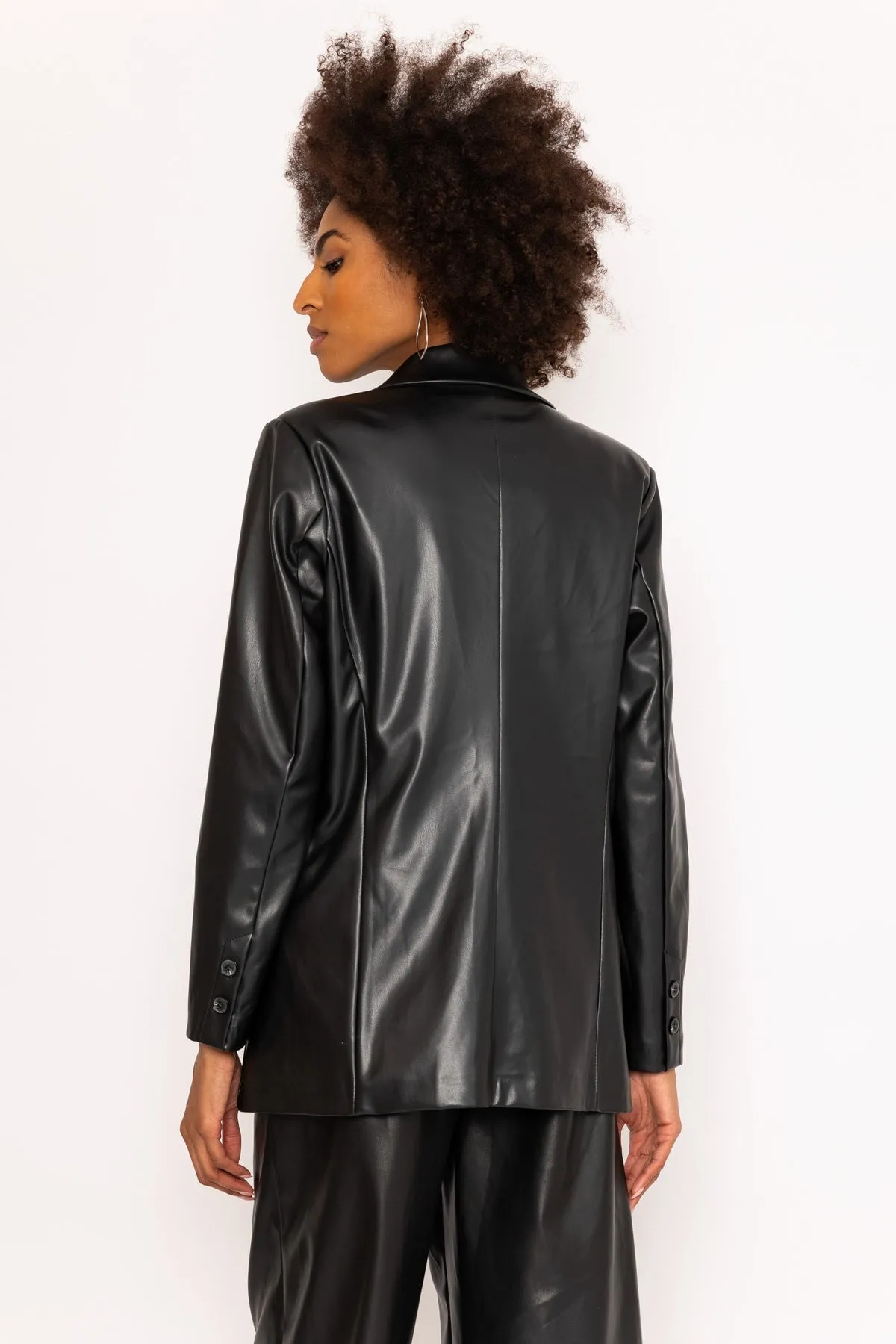 Black PU  Faux Leather Blazer