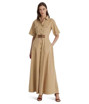 Buckle-Trim Cotton-Blend Shirtdress