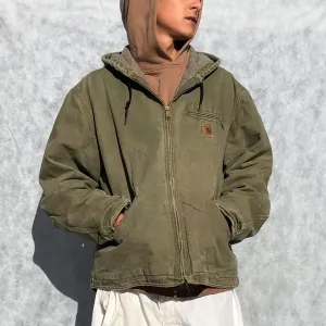 Carhartt Jacket - Hooded Green Carhartt Zip-Up Coat