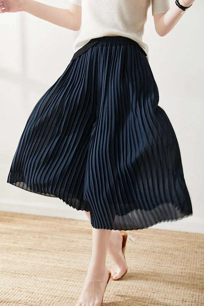 Casual Pleated Gaucho Pants with Lining