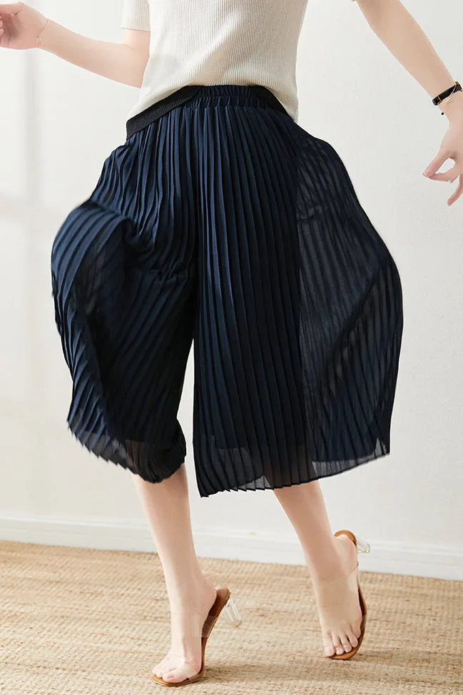 Casual Pleated Gaucho Pants with Lining