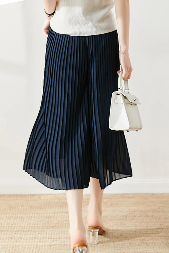 Casual Pleated Gaucho Pants with Lining