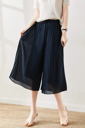 Casual Pleated Gaucho Pants with Lining