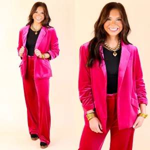 Chic Arrival 3/4 Sleeve Velvet Blazer in Fuchsia Pink