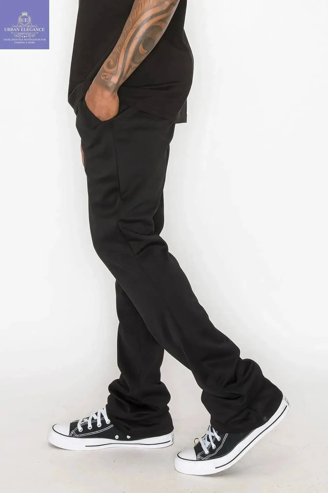 Chic Black Flare Stacked Sweatpants