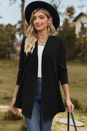 Classic Design Textured Open Front Long Sleeve Cardigan