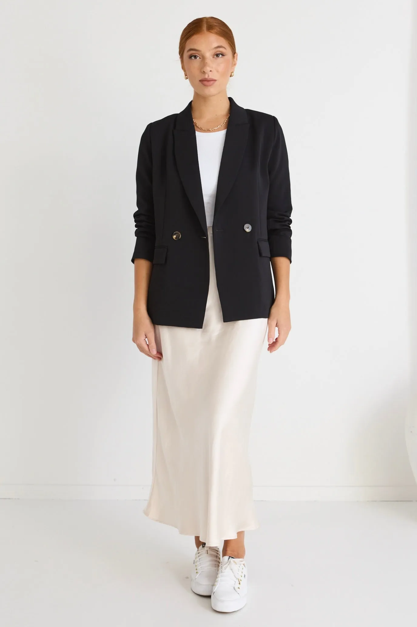 Cooper Black Crepe Boyfriend Semi Fitted Blazer