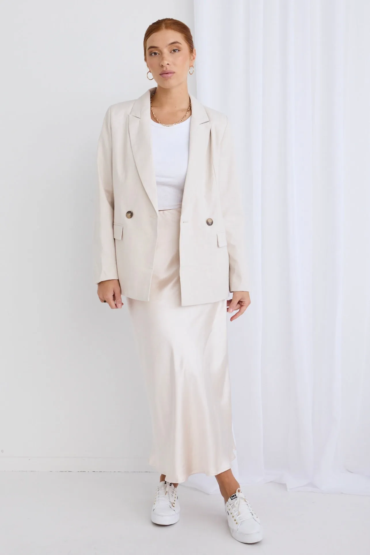 Cooper Ecru Linen Boyfriend Semi Fitted Blazer