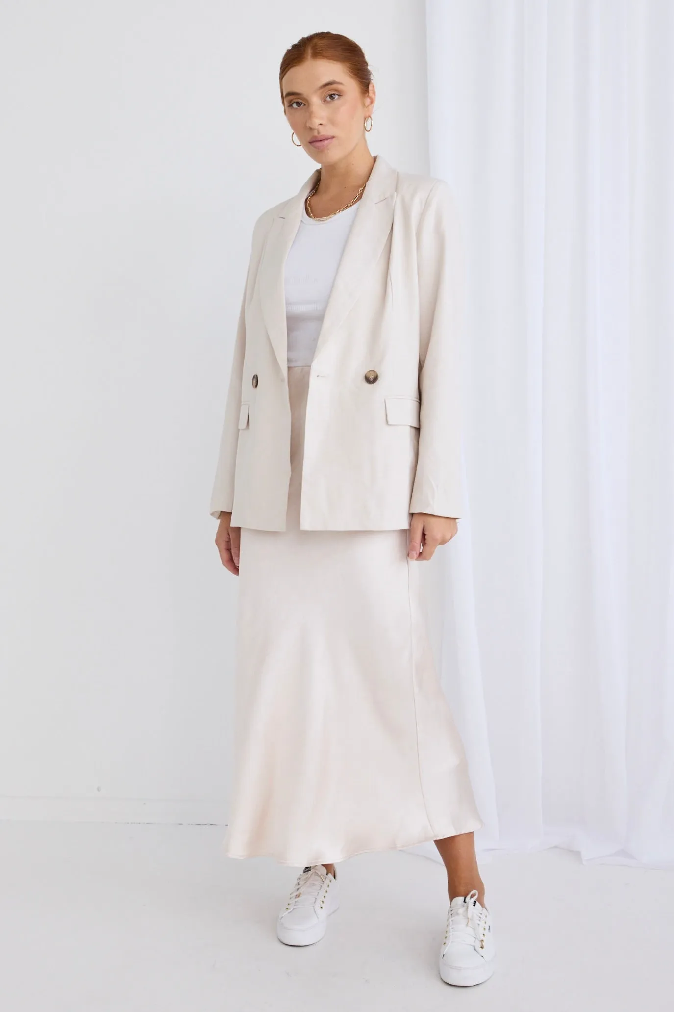 Cooper Ecru Linen Boyfriend Semi Fitted Blazer