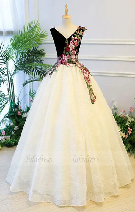 Custom made v neck long prom dress, ball gown prom dress