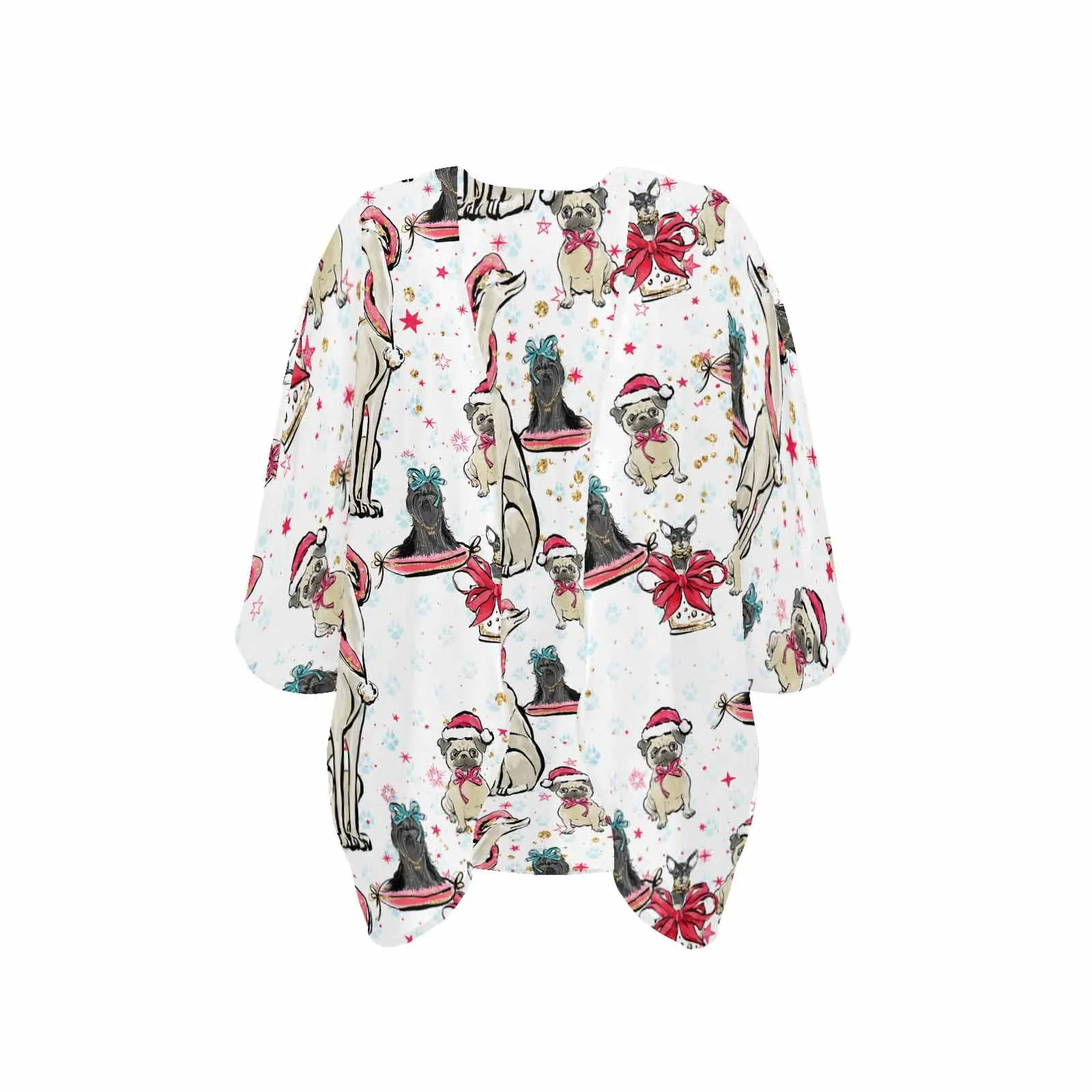 Dog Christmas Women's Kimono Chiffon Cover Up