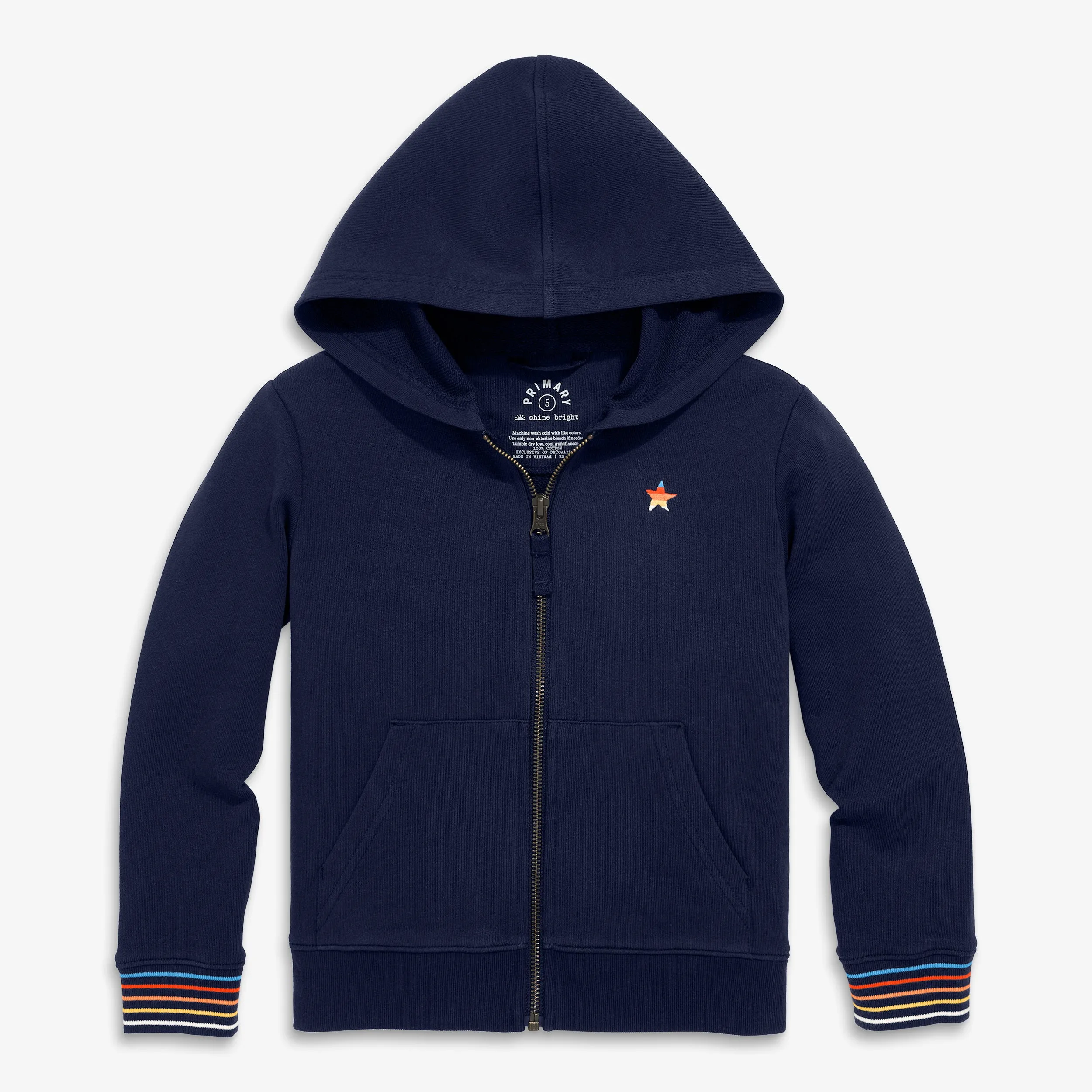 Embroidered stripe trim zip hoodie