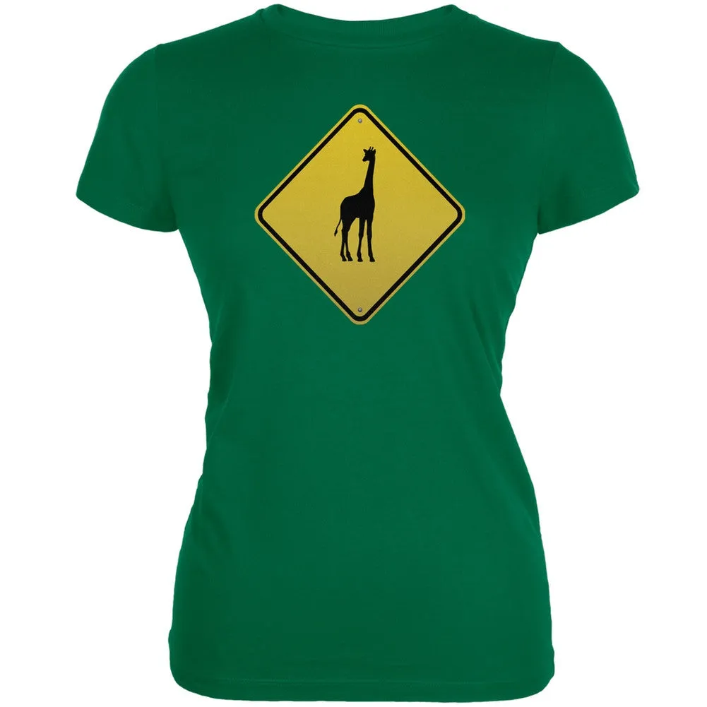 Giraffe Crossing Sign Black Juniors Soft T-Shirt