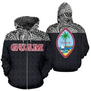 Guam Black Polynesian All Over Zip-Up Hoodie - Bn09