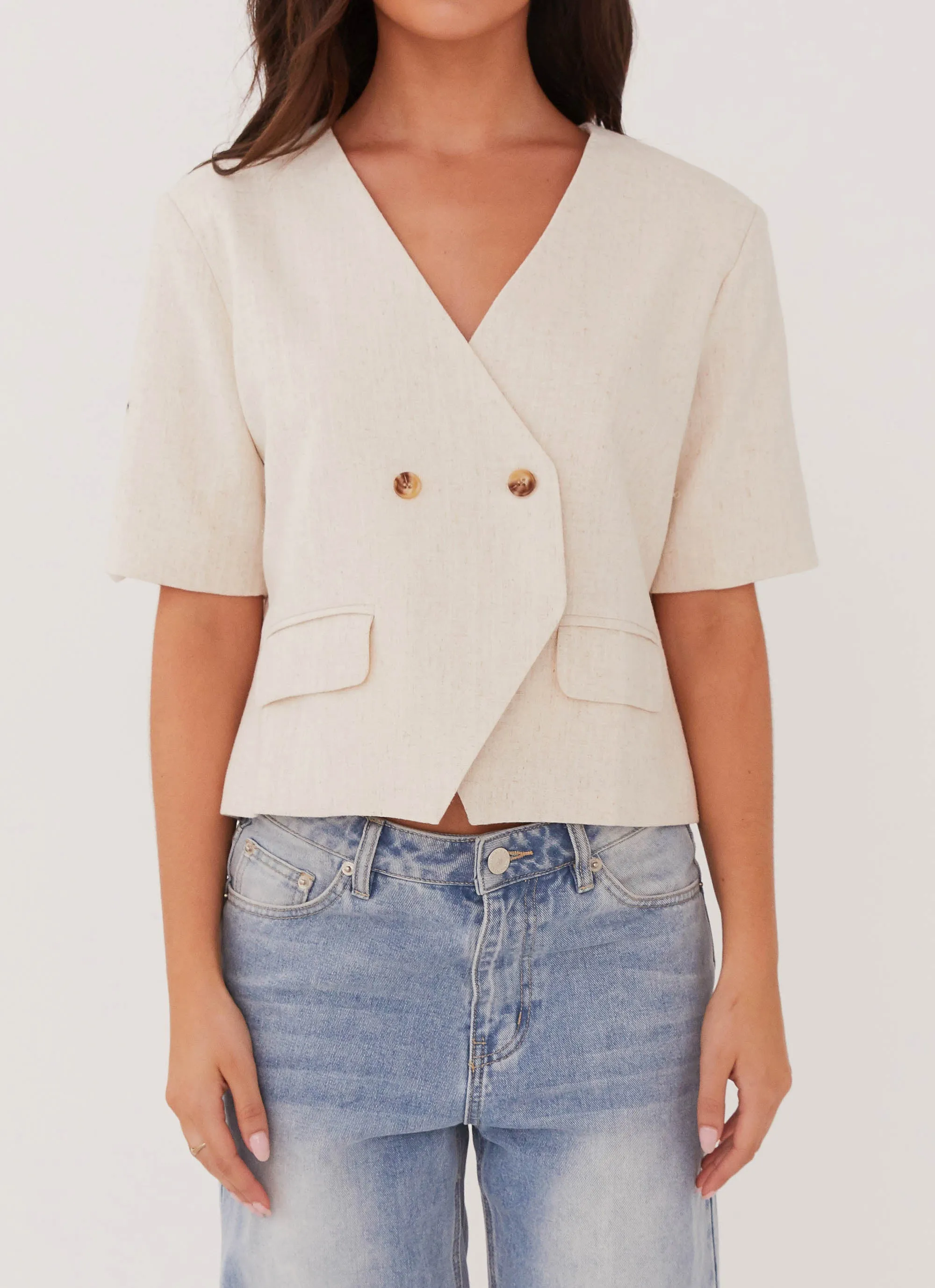 Hacienda Linen Short Sleeve Blazer - Oatmeal