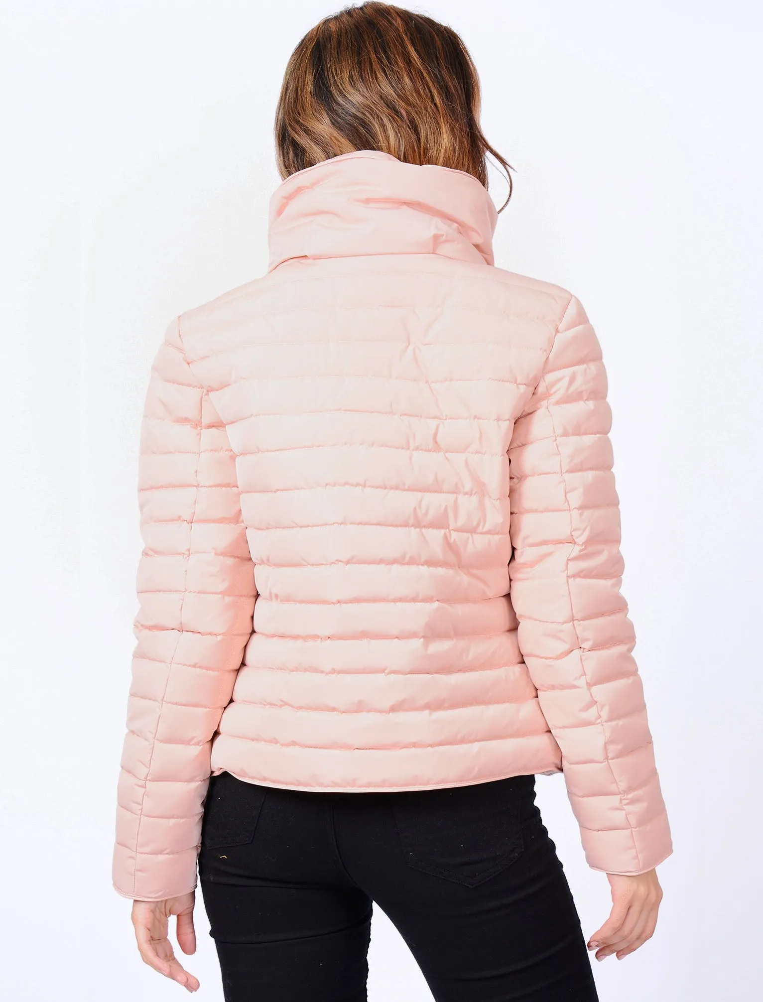 Honey Funnel Neck Quilted Jacket in Blush Pink - Tokyo Laundry