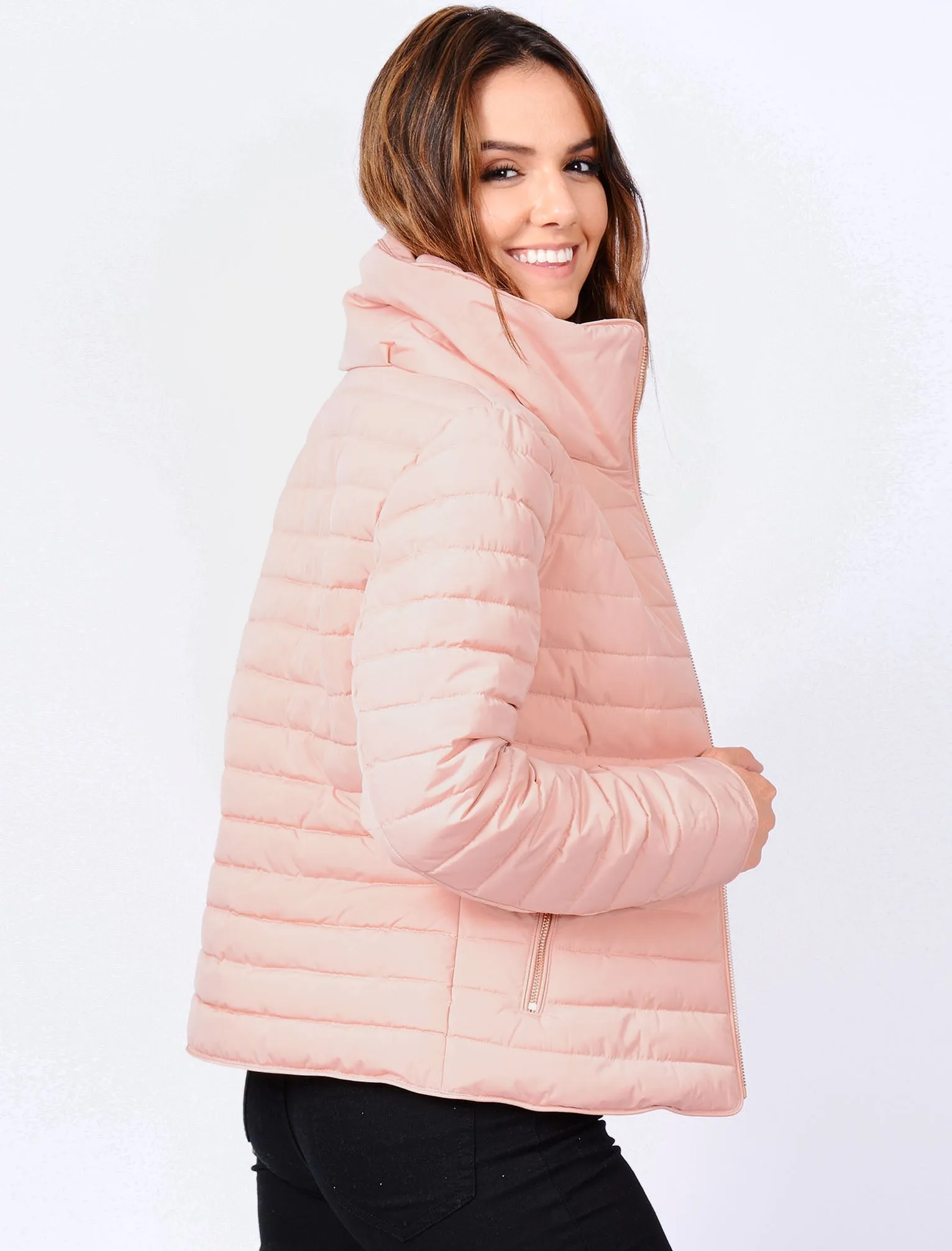 Honey Funnel Neck Quilted Jacket in Blush Pink - Tokyo Laundry