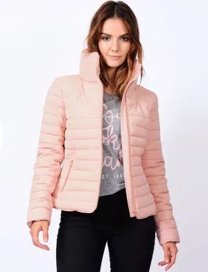 Honey Funnel Neck Quilted Jacket in Blush Pink - Tokyo Laundry