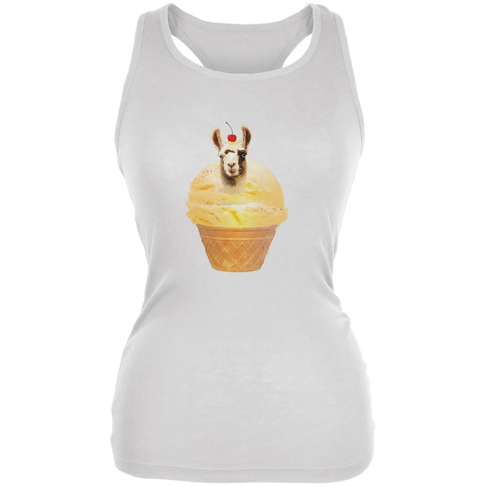 Ice Cream Cone Llama White Juniors Soft Tank Top