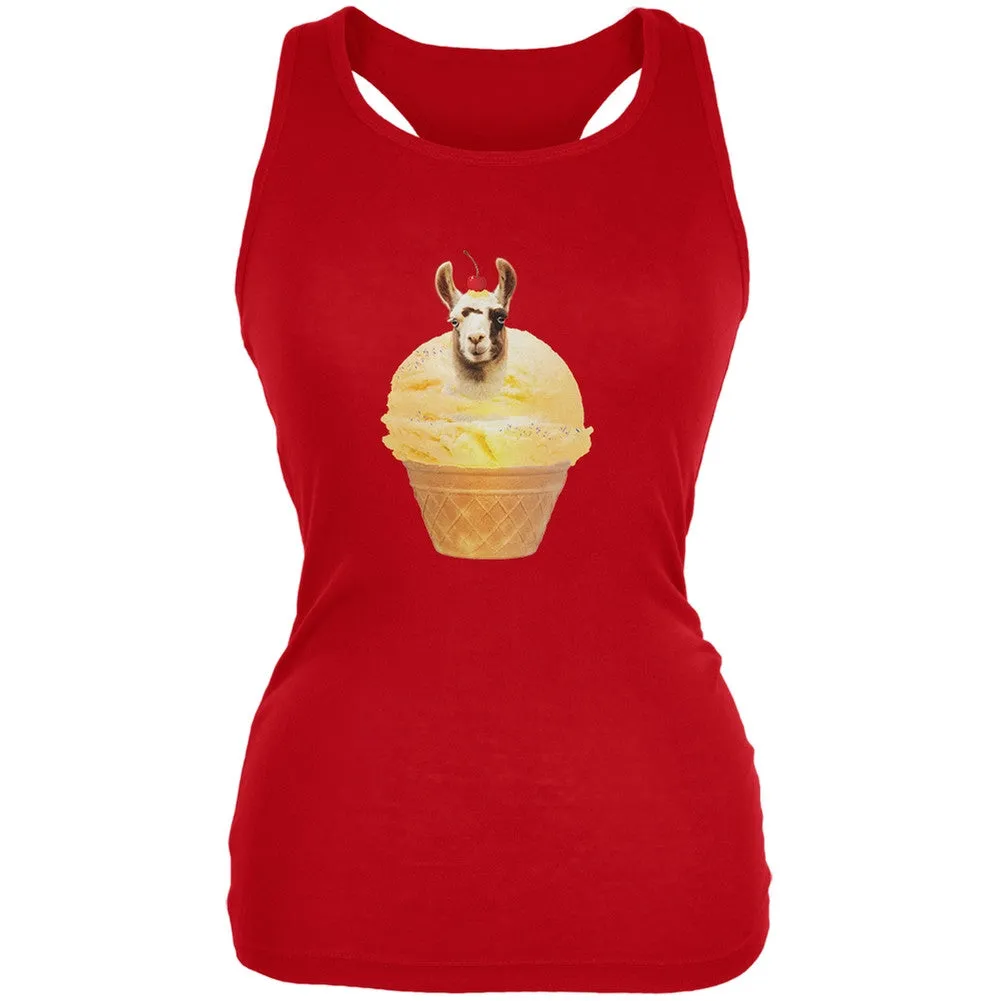 Ice Cream Cone Llama White Juniors Soft Tank Top