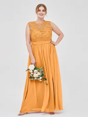 Illusion Neck Chiffon and Lace Dresses Tangerine