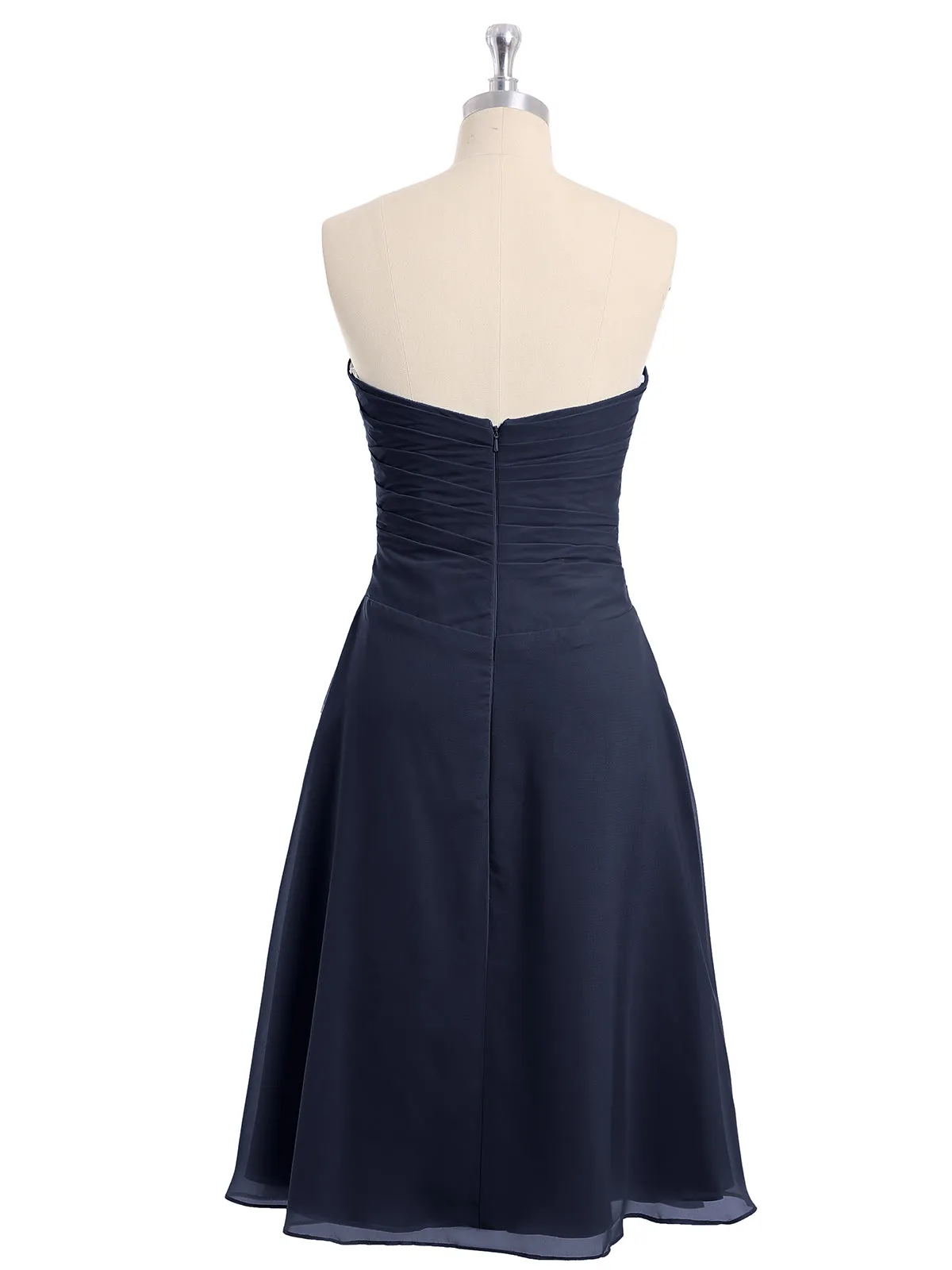 Knee Length Chiffon Dress with Sweetheart Neck-Dark Navy