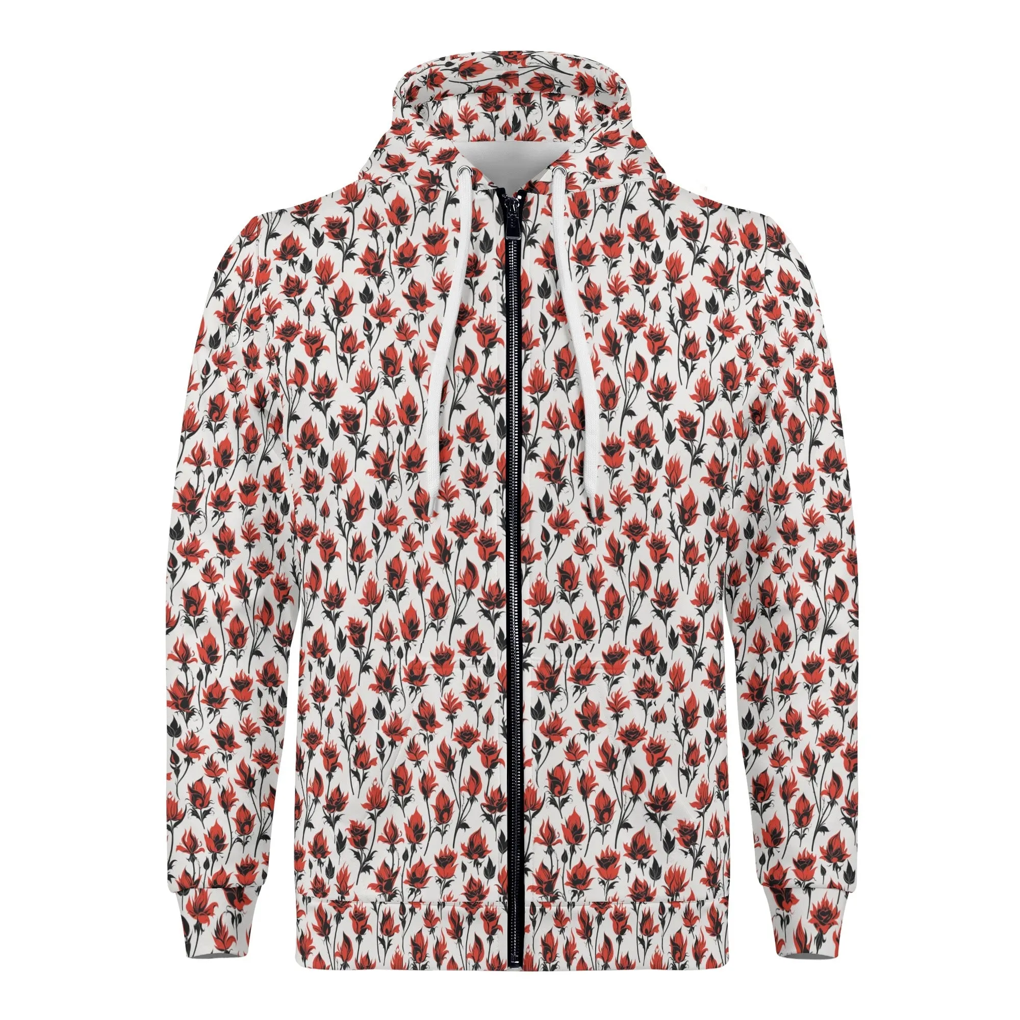 Mens Floral Fire Classic Zip Up Hoodie Warm Jacket