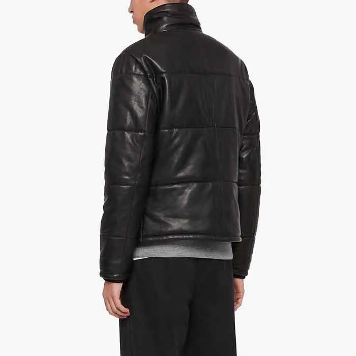 Men’s Leather Puffer Jacket Black