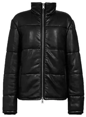 Men’s Leather Puffer Jacket Black