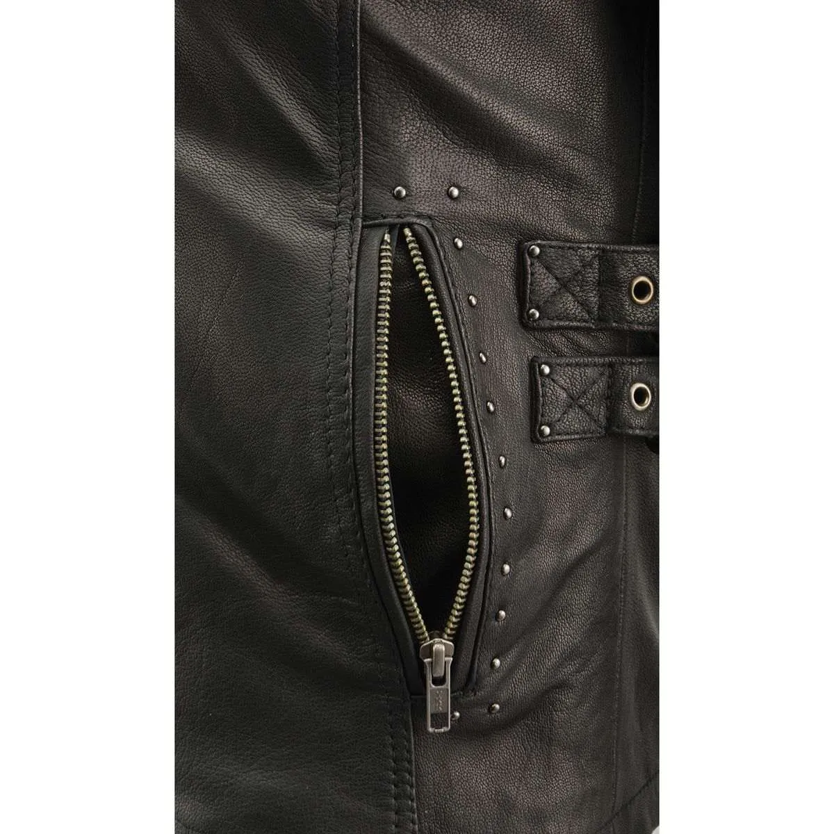 Milwaukee Leather MLL2565 Women's Black Fringed Lightweight Leather Racer Motorcycle Jacket