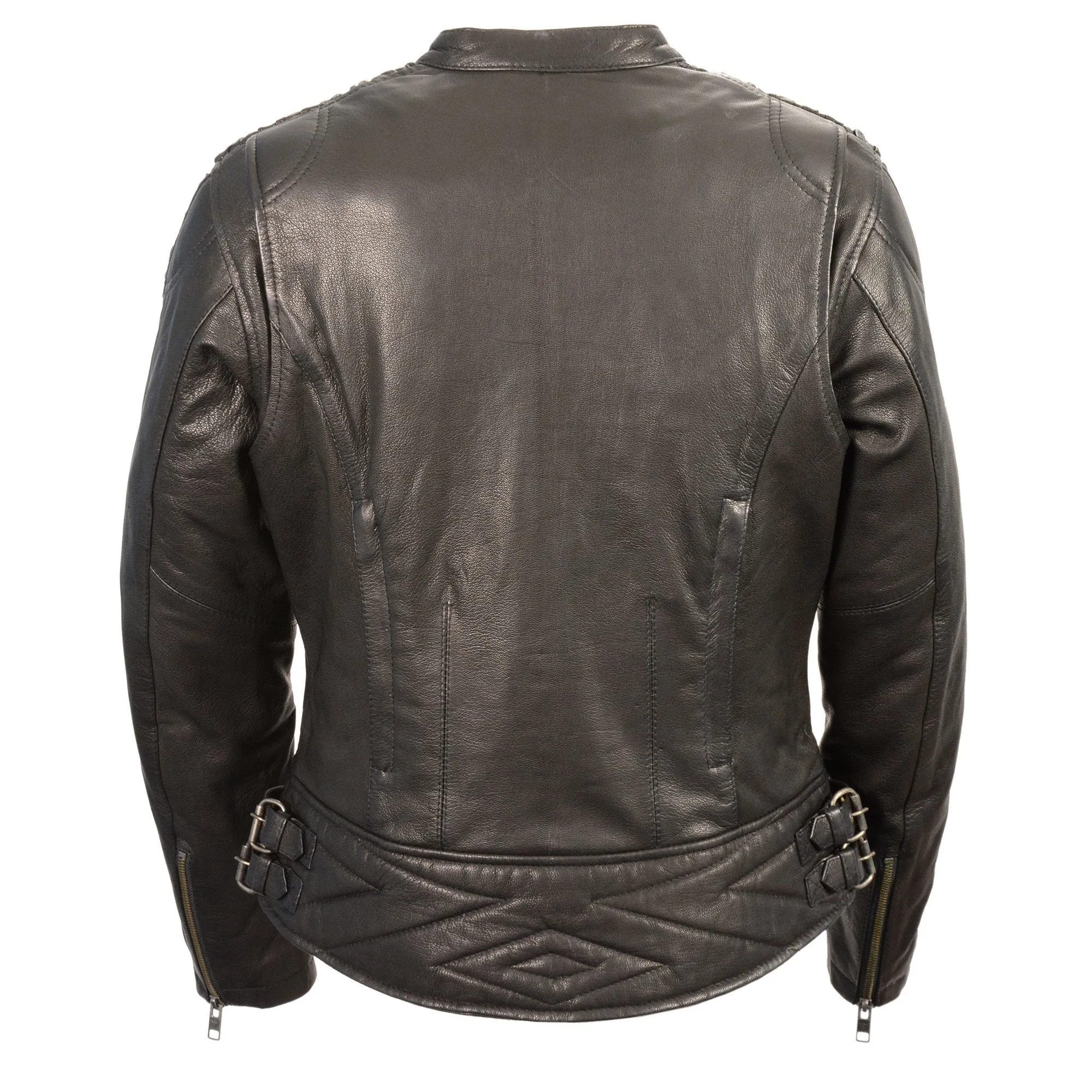 Milwaukee Leather-MLL2571-Ladies Black Lightweight Black Racer Jacket with Crinkled Arm Detailing