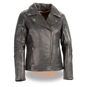 Milwaukee Leather-MLL2581-Women's Black Leather Lightweight Long Length Beltless Vented Biker Jacket