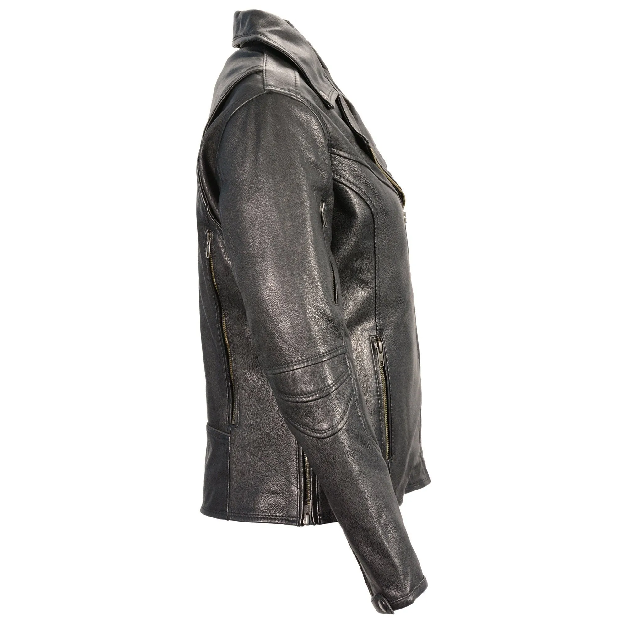 Milwaukee Leather-MLL2581-Women's Black Leather Lightweight Long Length Beltless Vented Biker Jacket