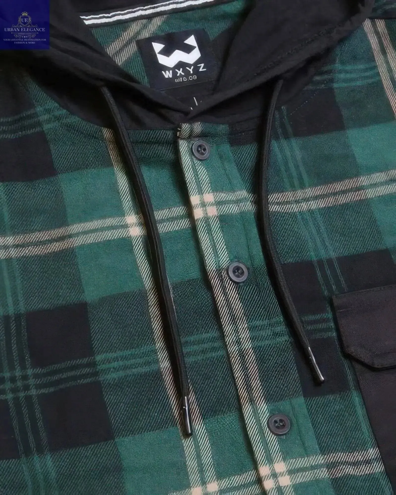 Plaid Hooded Shirt with Contrast Pockets