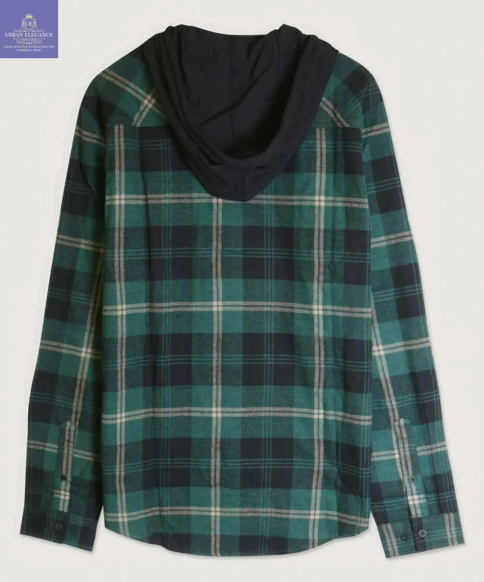 Plaid Hooded Shirt with Contrast Pockets