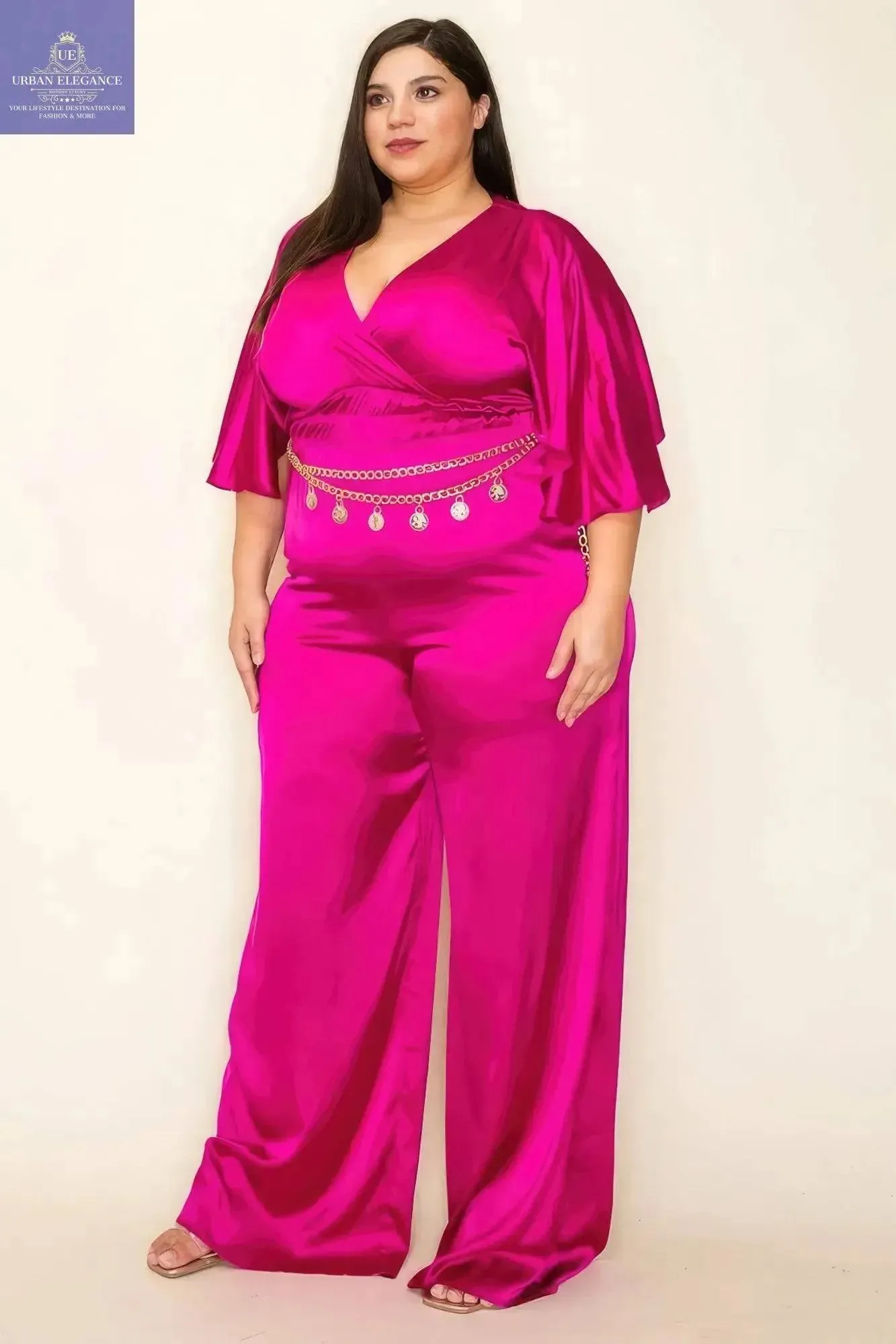 Plus Size Satin Jumpsuit with Smocked Waist