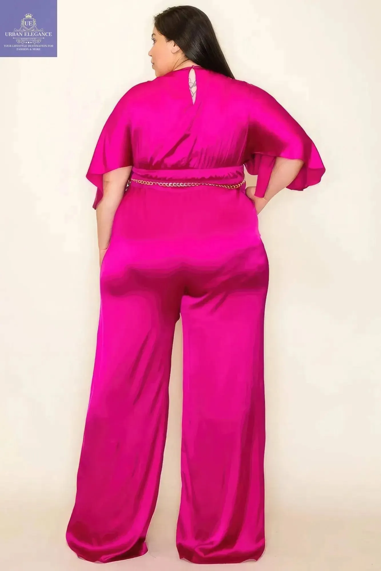 Plus Size Satin Jumpsuit with Smocked Waist