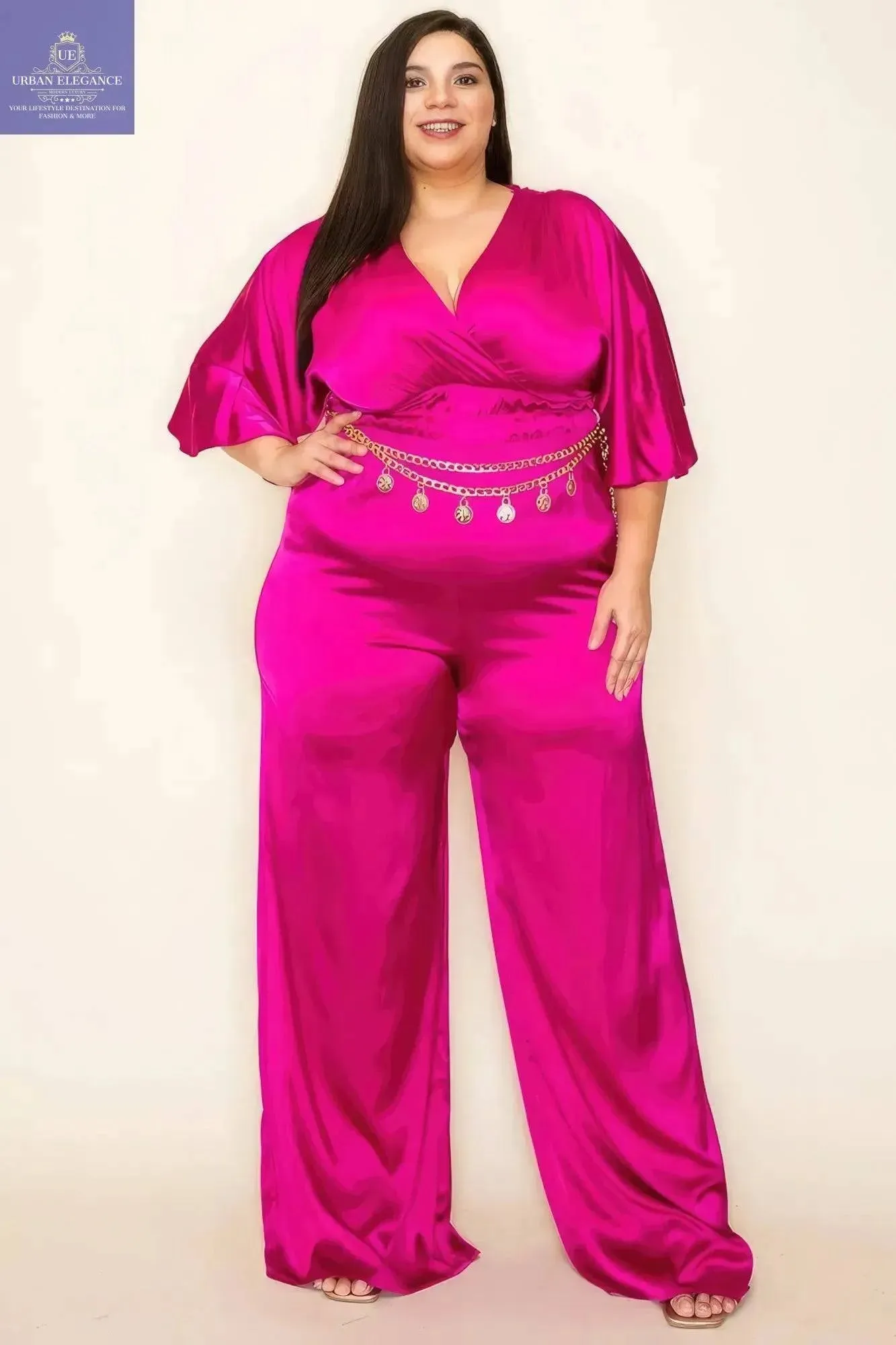 Plus Size Satin Jumpsuit with Smocked Waist