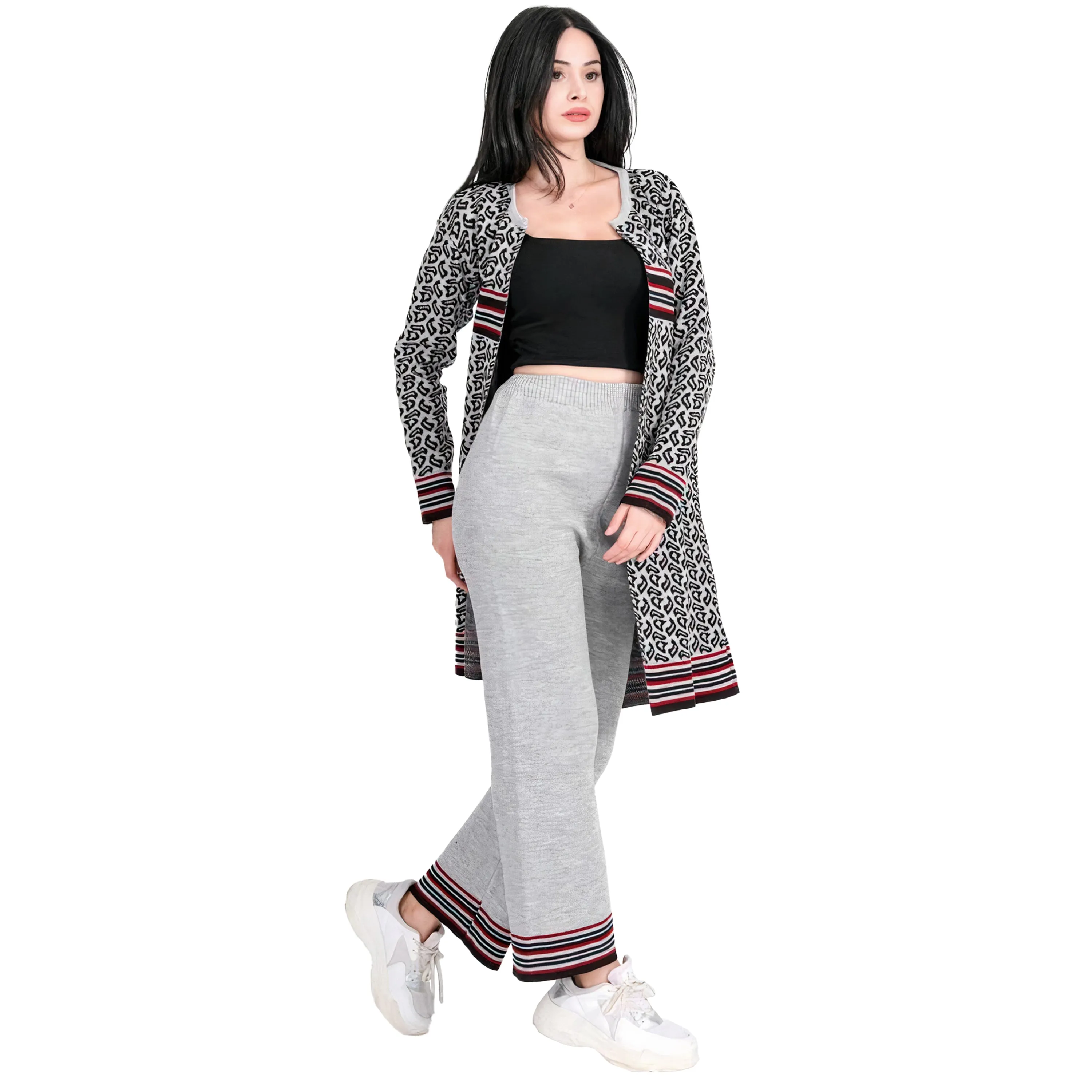 Ross Lina Chic Two Piece Long Outfit Jacket Set for Women Knit Sweater