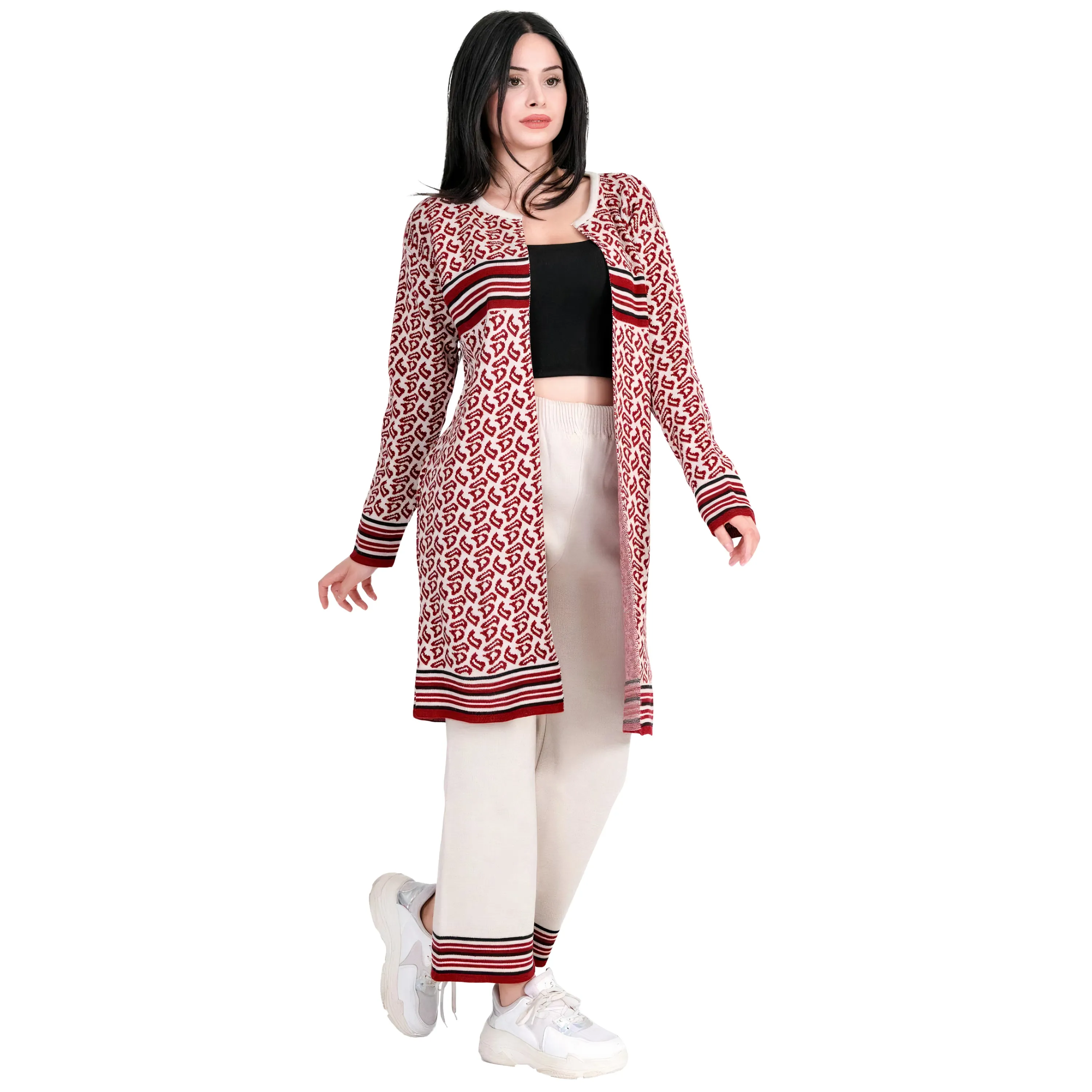 Ross Lina Chic Two Piece Long Outfit Jacket Set for Women Knit Sweater