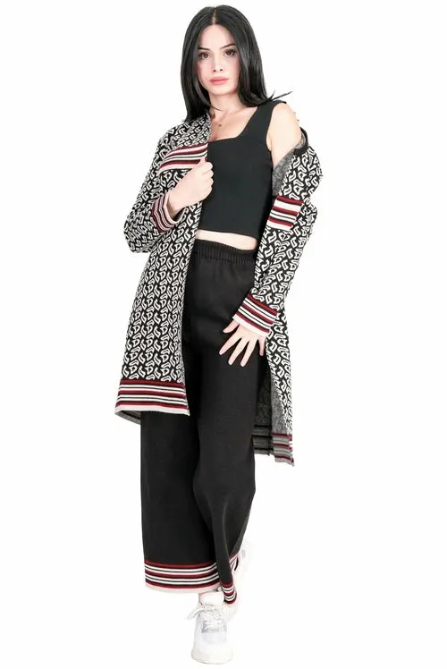 Ross Lina Chic Two Piece Long Outfit Jacket Set for Women Knit Sweater