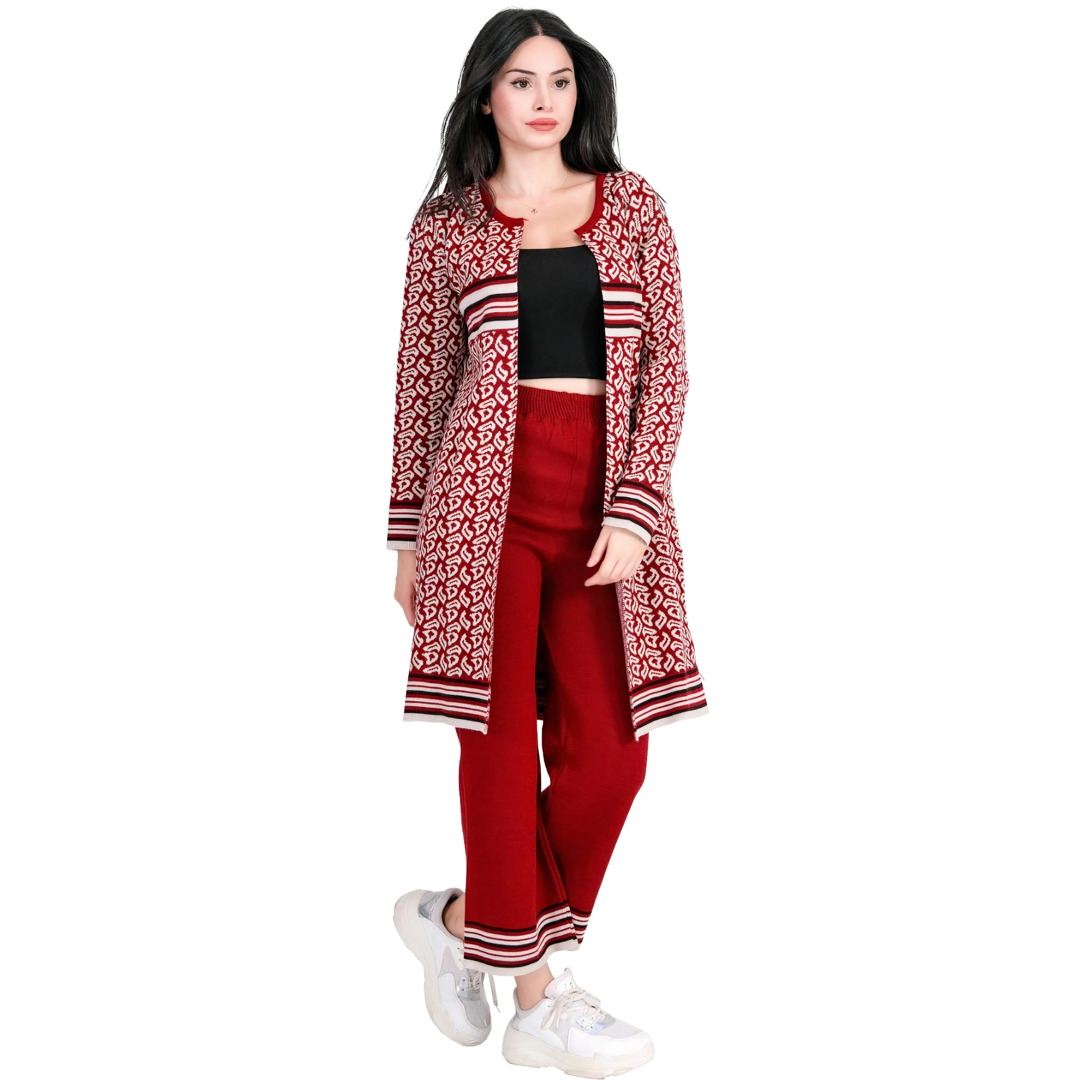 Ross Lina Chic Two Piece Long Outfit Jacket Set for Women Knit Sweater